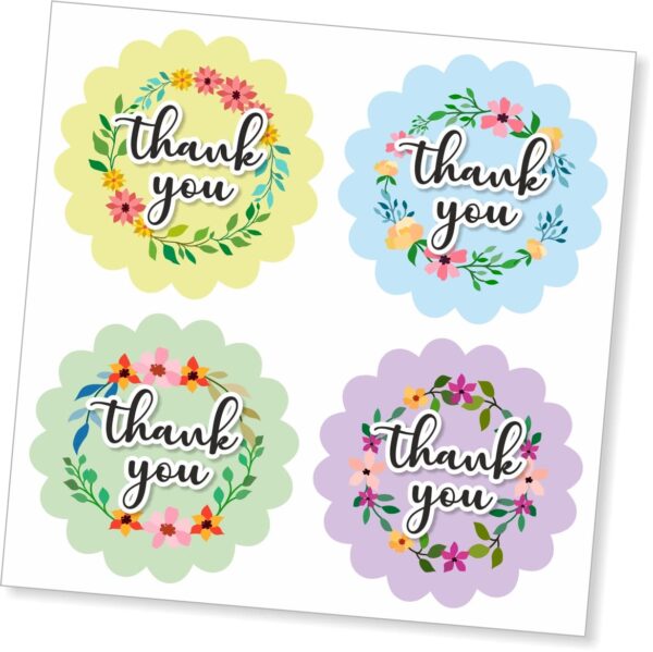 PG Creations 150 Pieces Thank You Stickers for Small Business, Flower Theme, Medium Size Labels, 1.5 Inch Round, Paper, Multicolour