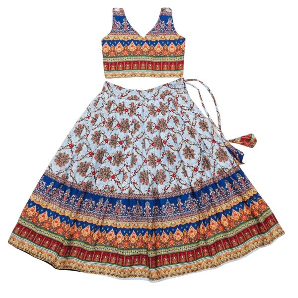 Arvi Enterprise Girls Rayon Silk Floral Print Fully Stitched Lehenga Choli With Duppata Set For Girls 2 To 8 Years | Ethnic Clothes (7-8 Years, Blue)