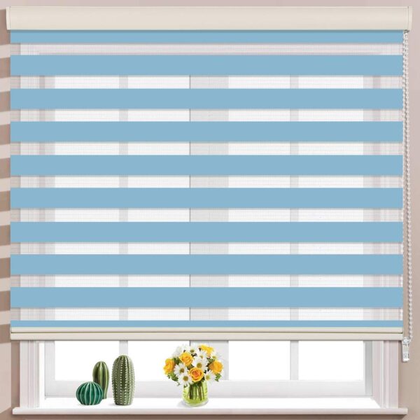 Roller Zebra Blind for Windows Dual Layer Zebra Roller Shades Light Filtering Sheer Window Treatments Privacy Light Control for Day and Night Color Blue W152XH130CM