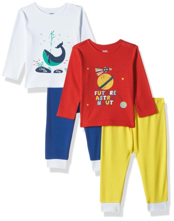 Amazon Brand - Jam & Honey Baby-Boy's 100% Soft & Pure Cotton Long Sleeve Tee with Jogger - Clothing Set