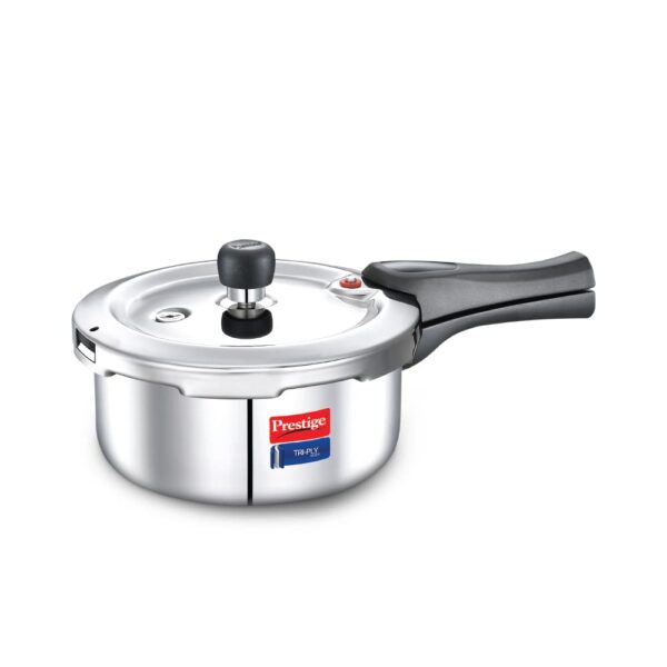 Prestige Svachh Triply Outer Lid Pressure Cooker with Unique Deep Lid for Spillage Control, 2 Litre, Silver, 304 Stainless Steel Inner Surface, Thick Gauge Aluminium, 2 Liter