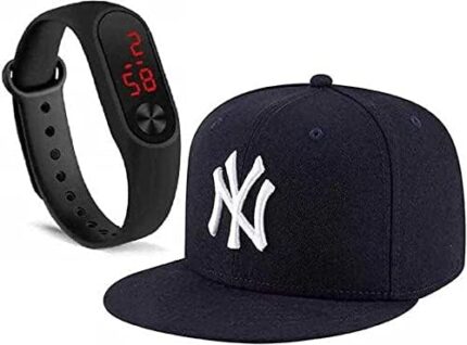 CAFEL Combo Sports & Casual Set – Black Dial Digital Watch + Black Baseball Embroidered Cap for Boys, Men & Kids