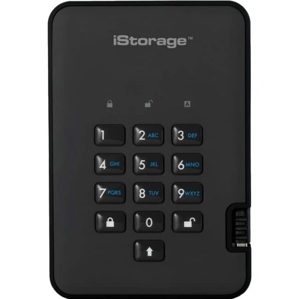 iStorage diskAshur2 1 TB Portable Rugged Hard Drive - 2.5 External - Phantom Black - TAA Compliant