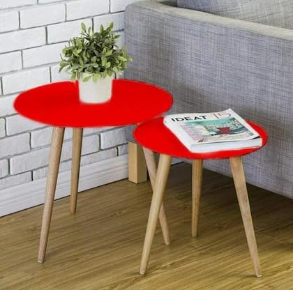 The Menifest | Wooden Modern Design Coffee Table | Perfect for Your Home Decoration | Set of-2 Red Colour Planter Table for Bedroom Living Room and Office