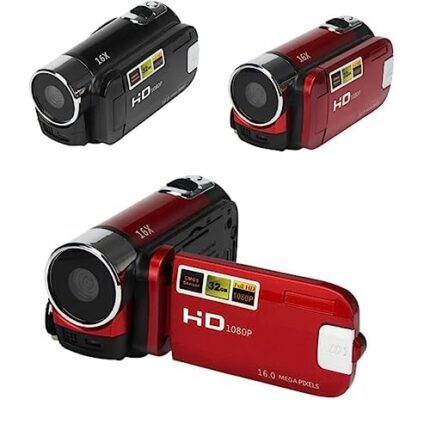 Full HD 1080P 16x Digital Video Camera Zoom Selfie Anti-Shake Video Record Shoot Camera 16 Megapixel 270 Degree Rotation Screen Camcorder for Vlogging, Red