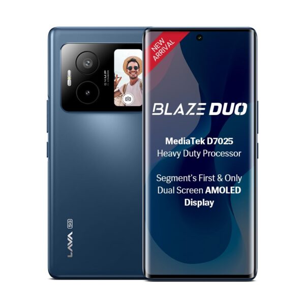 Lava Blaze Duo 5G (Celestial Blue, 6GB RAM, 128GB Storage) |Segment's First Secondary Screen|120 Hz Curved Amoled Display | 64 MP Camera (Sony Sensor) | MediaTek Dimensity 7025 Processor