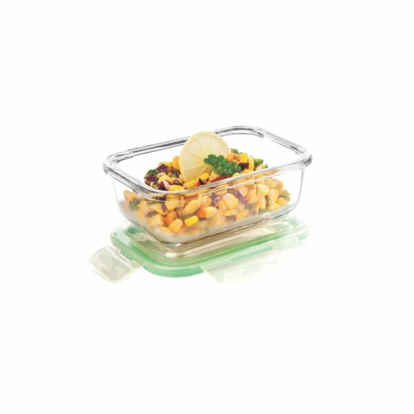 Signora Ware Lock 'N' Store Rectangle High Microwave Oven Borosilicate Safe Glass Container With Air Tight Lid | Multipurpose Jar Box (370Ml, Transparent, Food Grade)