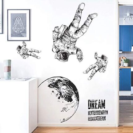 Gadgets Wrap Astronaut Space Roaming Wall Sticker for Kids Rooms Living Room Bedroom Decorations Wallpaper Mural Childhood Dream Stickers