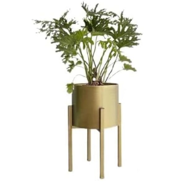 Modern Metal Floor Flower Stands Planter for Living Room Bedroom Display Plant Stand Tall Indoor Plant Stand with Planter Pot (GOLD)