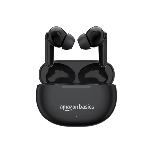 amazon basics True Wireless in-Ear Earbuds with Mic, Touch Control, IPX5 Water-Resistance, Bluetooth 5.3, Up to 55 Hours Play Time, Voice Assistance and Fast Charging (Black)