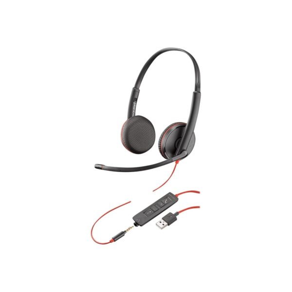 Poly by Plantronics - Blackwire 3225 USB-A Wired Headset - Dual-Ear (Stereo) Wired Over Ear Headphones with Mic - Connect to PC/Mac via USB-A or Mobile/Tablet via 3.5 mm Connector (209747-22)