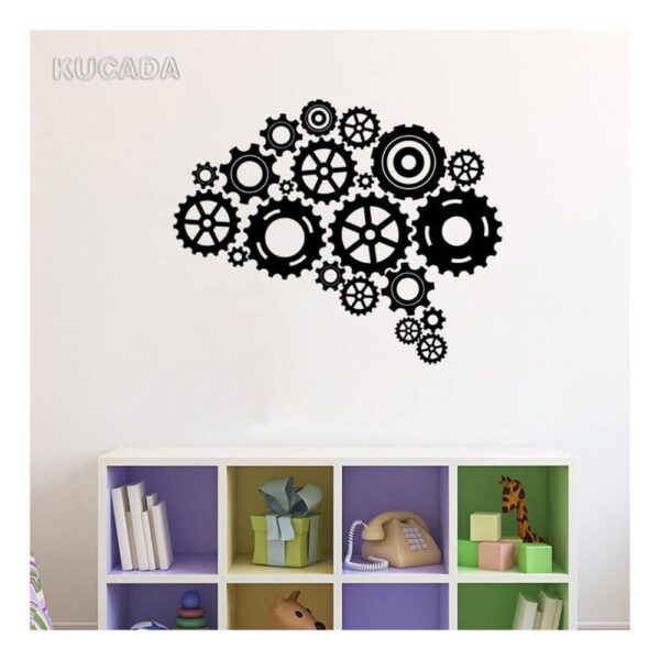 GADGETS WRAP Vinyl Wall Decal Sticker Quote Gears Brain Smart Knowledge Decor Office Study Meeting Room DIY Home Decor Vinyl Wall Decoration Sticker