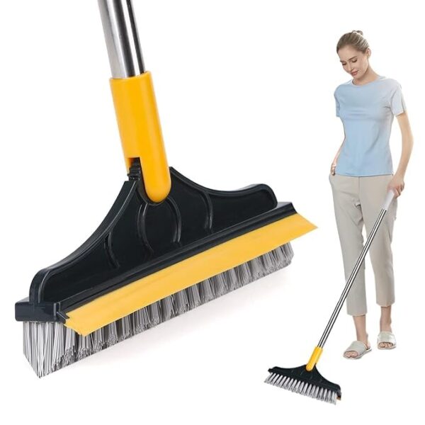 DISONE Bathroom Cleaning Brush with Wiper 2 in 1 Tiles Cleaning Brush Floor Scrub Bathroom Brush with Long Handle 120° Rotate Bathroom Floor Cleaning Brush Home Kitchen Bathroom Brush (Wiper Brush)