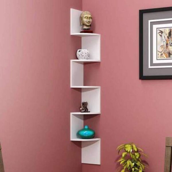 Excellent Wooden Wall Rack Shelves Zig zag Corner Rack Shelf for Living and Bedroom Home Decoration(8 * 8 * 50) inches (Color- White)