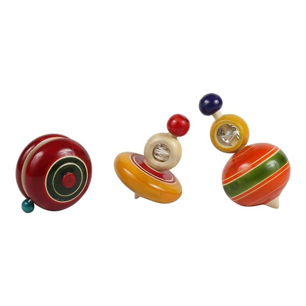 CHANNAPATNA TOYS BY MEERAN ART AND CRAFTS Wooden Spinning Tops for Kids (3 Yrs+)-Set of 3 Pcs- Multicolor-Curiosity&Fine Motor Skills