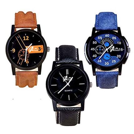 Acnos® Premium Black Brown Blue Dial Analogue Combo Watches for Men Pack of 3 (AN-COMBO-01-02-05)