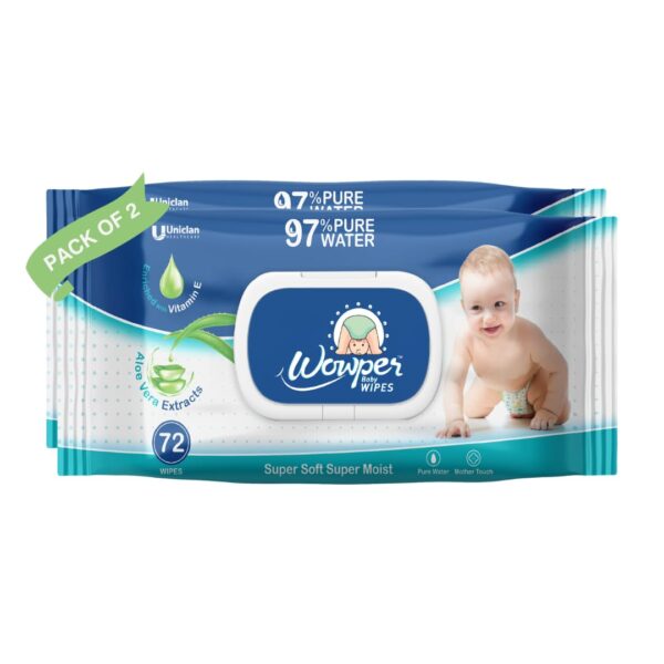 Wowper Baby Gentle 97% Pure Water Soft Moisturizing Wet Wipes With Lid | Aloe Vera Extracts| Paraben & Sulphate Free | 72 pcs | pack of 2 | 144 pcs