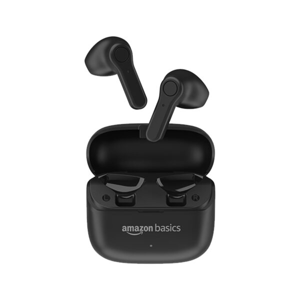 amazon basics True Wireless in-Ear Earbuds with Mic, Touch Control, IPX5 Water-Resistance, Bluetooth 5.3, Up to 30 Hours Play Time, Voice Assistance and Fast Charging (Black)