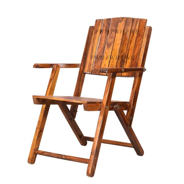 Fine Wood HUB Solid Sheesham Teak Wood Wooden Folding Chair for Balcony-Living Room-Study-Studying-Outdoor Furniture-Camping Chair-Patio Chair Furniture(Natural Finish) (1 Chair, Standard), Brown