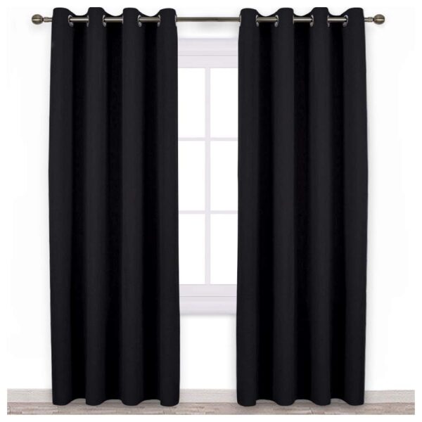 Kosovo Premium Silk Blackout Curtain Pack of 2 Piece with 3 Layers Weaving Technology & Solid Grommet Pattern/Thermal Insulated Draperies Energy Saving (Width - 48inch X 96inch -Length) Black