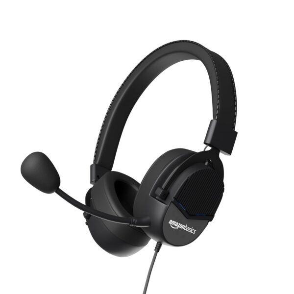 amazon basics USB Gaming Wired On-Ear Headphones with Detachable Mic (Black)