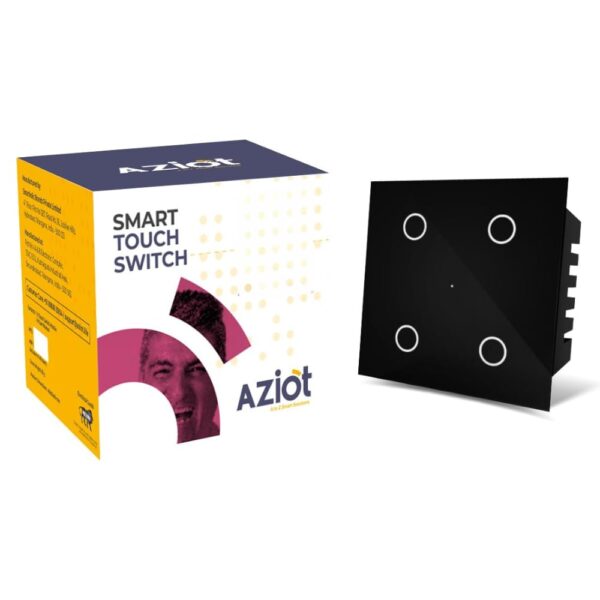 AZIOT SMART MODULAR 4 GANG TOUCH SWITCH (6 amps each) - GLASS (Not Acrylic): Elevate Your Home with Effortless Control (Fits in Anchor Roma Classic and similar plates)