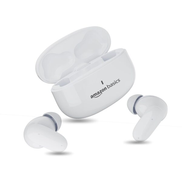 amazon basics TWS in-Ear Earbuds (P80) with Fast Charging up to 80 Hours of Playtime | Dual 12mm Driver | IPX4 Water-Resistance | Bluetooth 5.3 | Quad Mic with ENC | Touch Control (White)