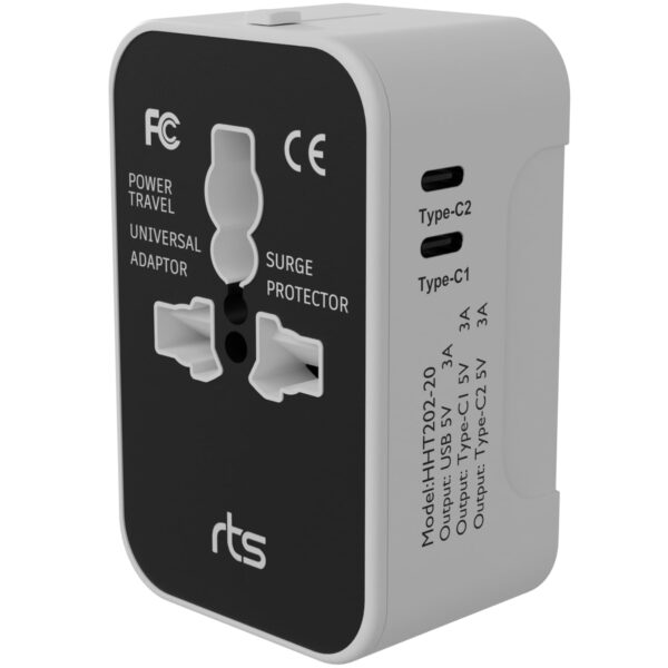 rts 2 Type C + 1 USB Plug Universal Travel Adapter, International All in One Worldwide Travel Power Plug Adapter Suitable for 200+ Countries Wall Charger for USA EU UK AUS European Cell Phone Laptop