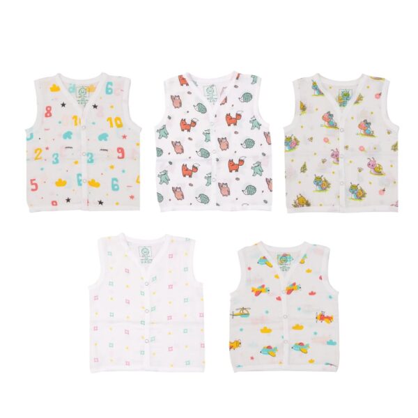 A toddler thing - Organic Cotton Muslin Button Jabla|Assorted Pack Of 5|Stylish & Comfortable Jabala|For Boys & Girls|Sleeveless Regular Fit Vest|Baby Products