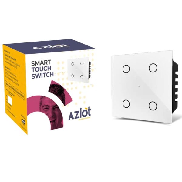 AZIOT SMART MODULAR 4 GANG TOUCH SWITCH (6 amps each) - GLASS (Not Acrylic): Elevate Your Home with Effortless Control (Fits in Anchor Roma Classic and similar plates) Home Automation