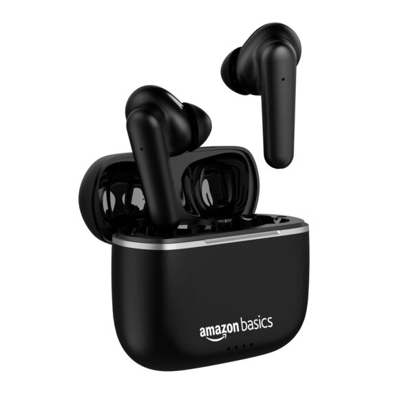 amazon basics True Wireless in-Ear Earbuds with Mic, Touch Control, Ipx5 Water-Resistance,Bluetooth 5.0, Up to 80 Hours Play Time, Voice Assistance&Fast Charging (Black)