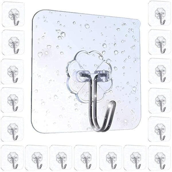 indiginous Plastic Adhesive Wall Heavy Duty, Hanging Strong, Wall Hanger Sticky Hook for Wall, Bedroom, Bathroom Hangings, Kitchen Accessories Items (Transparent) Pack of 10