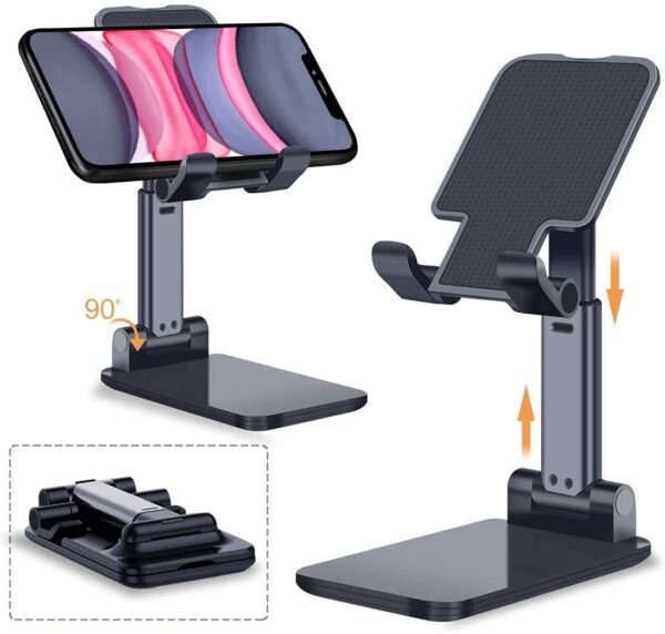 BLAXSTOC V311 Foldable Mobile Stand Tabletop Stand Adjustable Phone Holder and iPad Stand & For Bed , Table, Office, Video Recording Compatible With All Smartphones, Tablet (Black, White & Pink )