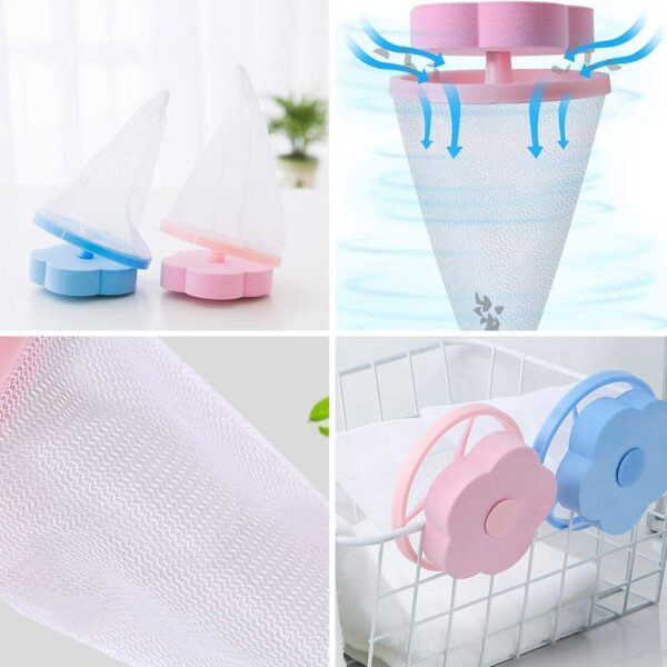 DOSJNI Flower Shape Home Washing Machine Floating Net Bag Hair Removal Ball .Debris Thread Cleaning Filter Net Lint Mesh Bag (Multicolor) SET OF 2