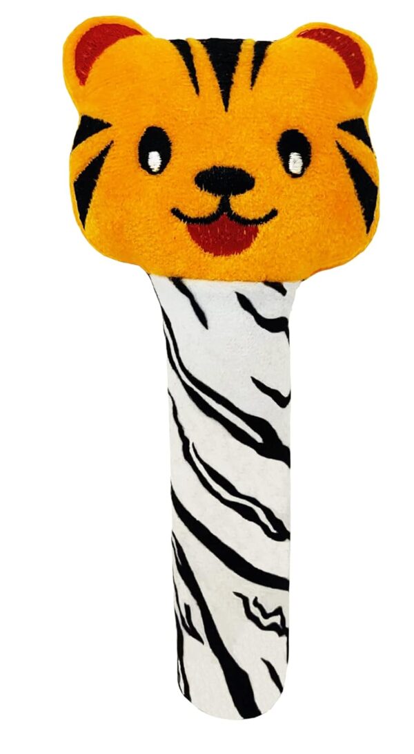 Pikipo Tiger Face Rattle Soft Toy with Squeeze Handle for Squeaky Sound (Orange)