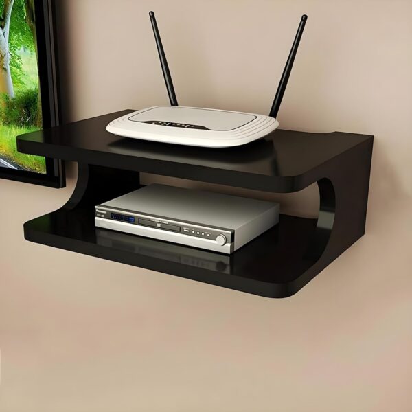 Set top Box Stand | WiFi Router Holder Wooden Wall Shelves | Setup Box Stand for Home | Wall Mount Stylish WiFi Router Holder TV Cabinet Living Room Furniture (Black)