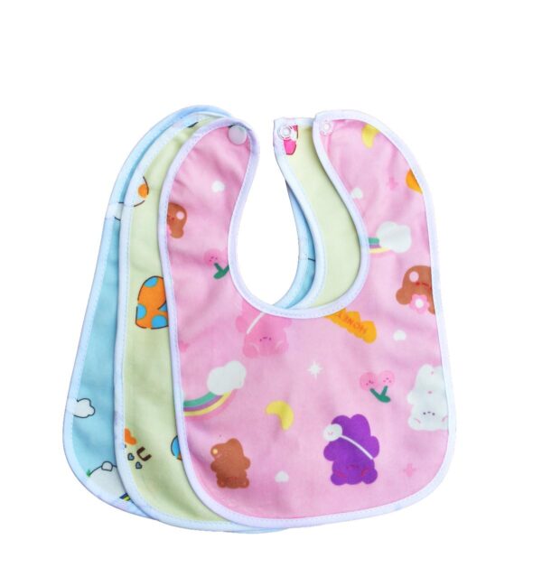 THE LITTLE LOOKERS Baby Button Bibs/Apron Cute Overall Print with Tich Button| Soft Cotton Fabric with PVC on Back/Quick Absorption & Fast Drying for Babies/Newborns/Infants (Pack of 3)