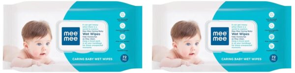 Mee Mee Caring Baby Wet Wipes with Lid (Aloe Vera, 72 Wipes) (Pack of 2)