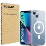 Amazon Brand - Solimo Back Case Cover for iPhone 13 / for iPhone 14 | Compatible with MagSafe | Sleek Hard Crystal Clear Back (Transparent)