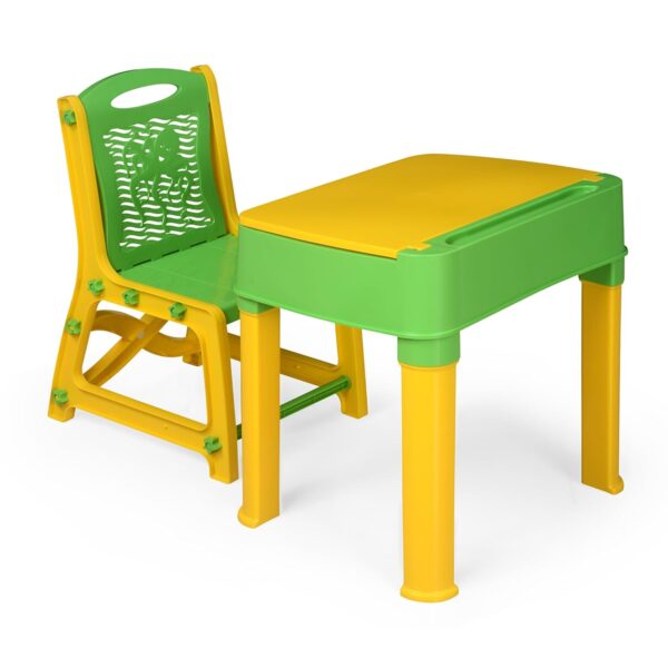 Nilkamal Apple Junior Study Table and Chair Set with Storage for Stationary | Laptop Desk | Dining Breakfast Table for Eating & Multipurpose | Suitable for 3 to 12 Years Age (Yellow & Greeen)