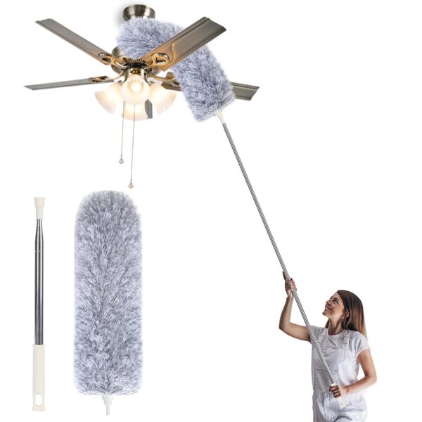 BLACK OLIVE Microfiber Duster With Extension Pole,Washable Bendable Head Ceiling Fan Duster,15-100 Inch Wet Or Dry Dust Collect Telescoping Dusters For Cleaning,High Ceiling,Keyboard,Furniture,Cars