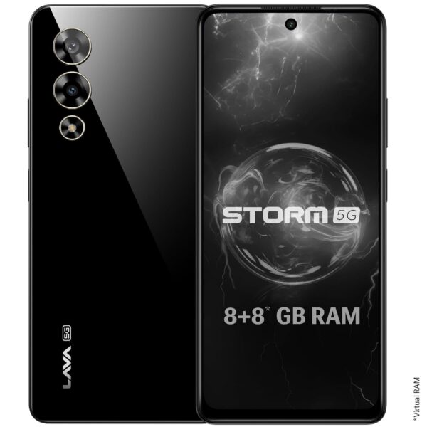 Lava Storm 5G (Thunder Black, 8GB RAM, 128GB ROM) | Powerful MediaTek Dimensity 6080 Processor | 50MP Ultrawide Rear+16MP Front Camera |No Bloatware | Segment's Most Affordable 5G Smartphone on Amazon