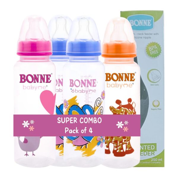 Babyme Anti-Colic Feeder Bottle for Baby/Infant/Newborn with Plastic Feeder Spoon, BPA Free (Pack of 4) (250 ML)…