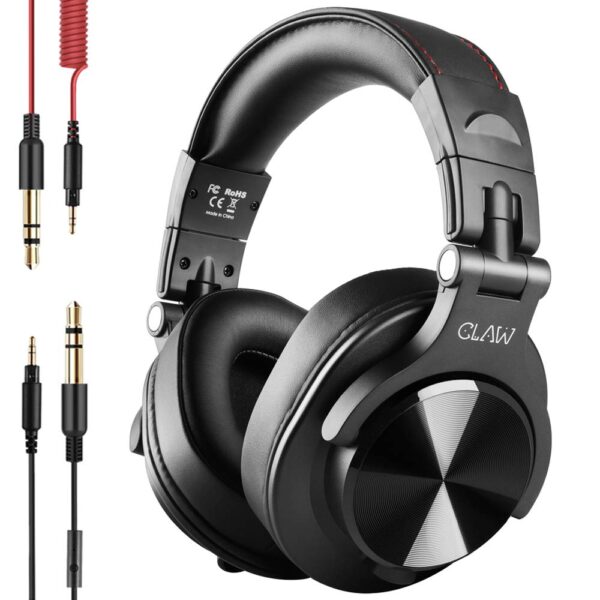 CLAW SM50 Professional Studio Monitoring DJ Wired Over Ear Headphones with 2 Detachable Cables (2.8m Coiled Cable & 1.2m Straight Cable with Mic and in-line Controls) (SM50)