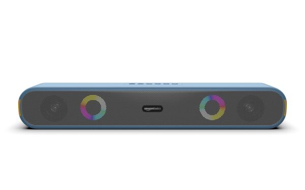 amazon basics X12R 16W Bluetooth Soundbar with 2000 mAh Battery | 2X Bass | Up to 10 hrs of Playback | RGB Lights | Bluetooth 5.3, Aux & USB Connectivity (Blue)