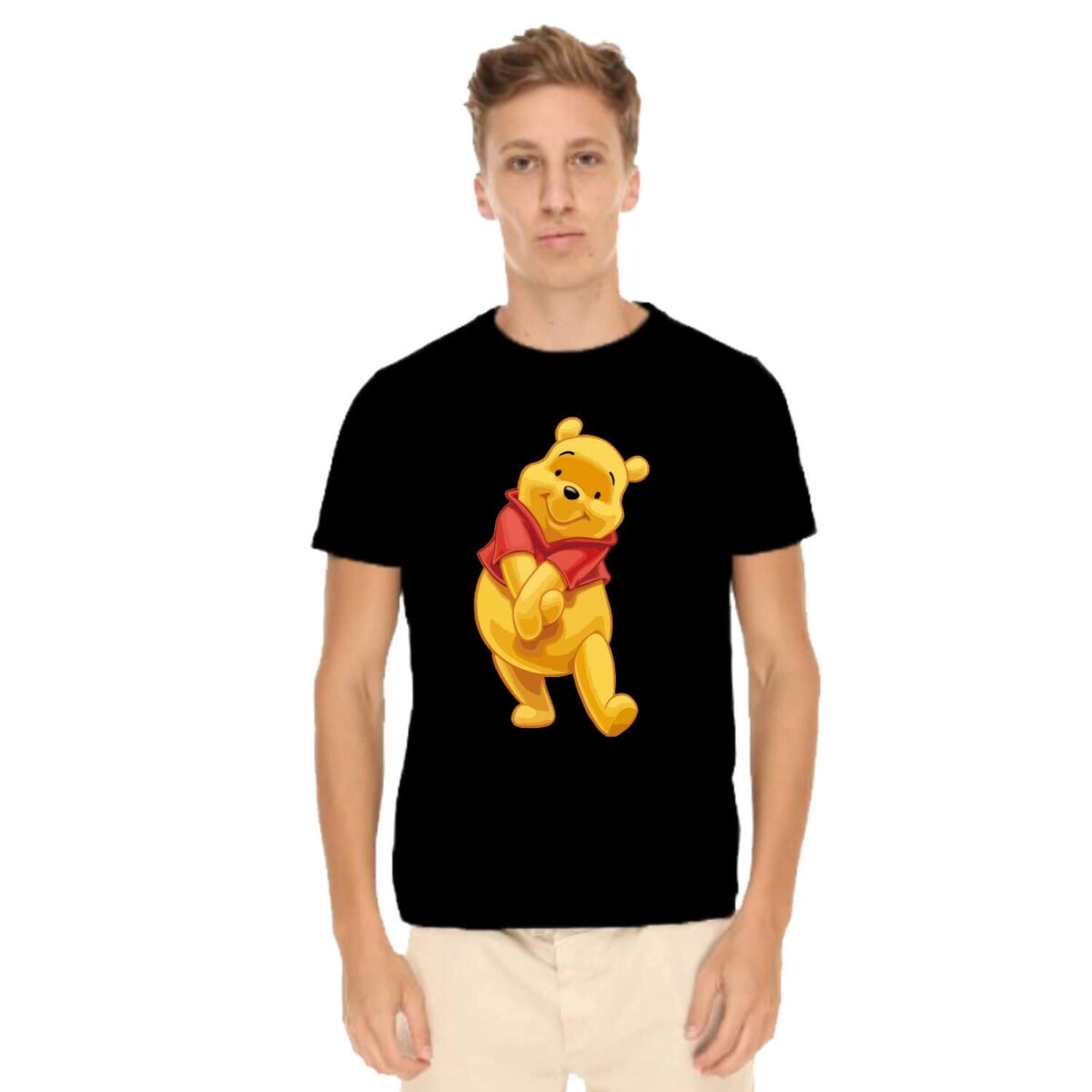 YaYa cafe� Mens Printed Graphic T-Shirt Winnie The Pooh Pocket Size Premium Cotton| Regular Fit| Half Sleeves| Round Neck