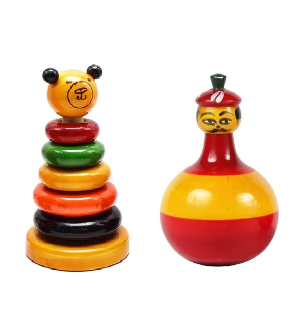 CHANNAPATNA Toys Wooden Roly Poly Balancing & Stacking Doll Toy - Set of 2 with 5 Rings for Kids 1+ - Develop Curiosity - Eco-Friendly Traditional Indian Toys |CHP_WRPSSTK002|