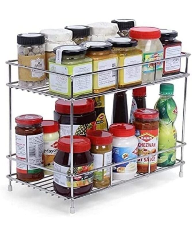 12FOR COLLECTION Stainless Steel 2 Tier Kitchen Rack | Kitchen Pantry Storage Organizer | MultiPurpose Storage Organizer | Kitchen Racks | Kitchen Organizer | Kitchen Accessories Items Rack