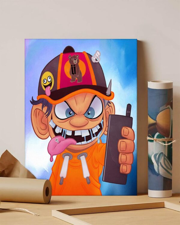 GADGETS WRAP Canvas Gallery Wrap Framed for Home Office Studio Living Room Decoration (11x14inch) - Phone Cartoon Smartphone Character Illutration