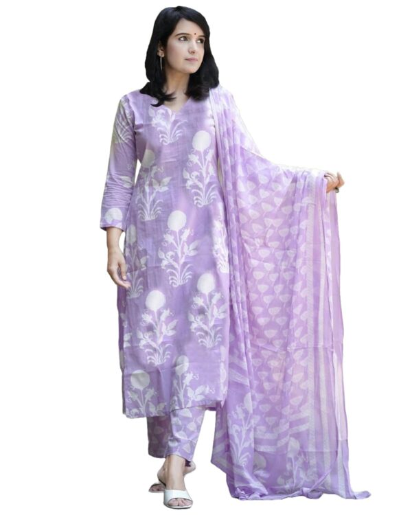 ANNI DESIGNER Women's Cotton Blend Printed Straight Kurta with Pant & Dupatta